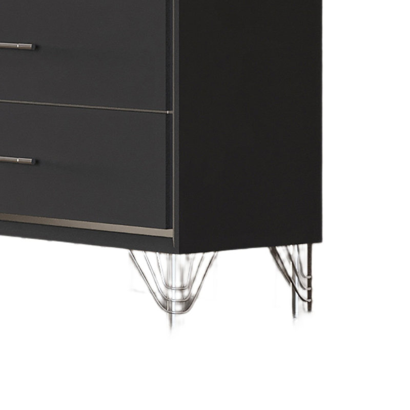 Commode large Zoe, ébène moderne noir et argent, 7 tiroirs, chrome