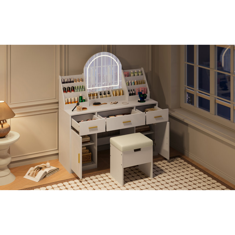 Bureau de meuble-lavabo illuminé en MDF pour chambre à coucher contemporaine