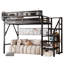 Lit mezzanine double en métal avec escalier, et armoire de rangement, noir, capacité de rangement de 350 lb, lumières à changement de couleur, lit, noir