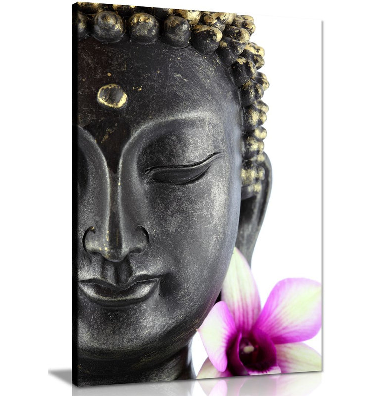 Buddha Statue With Flower - Wrapped Canvas Print, 91cm H x 61cm W