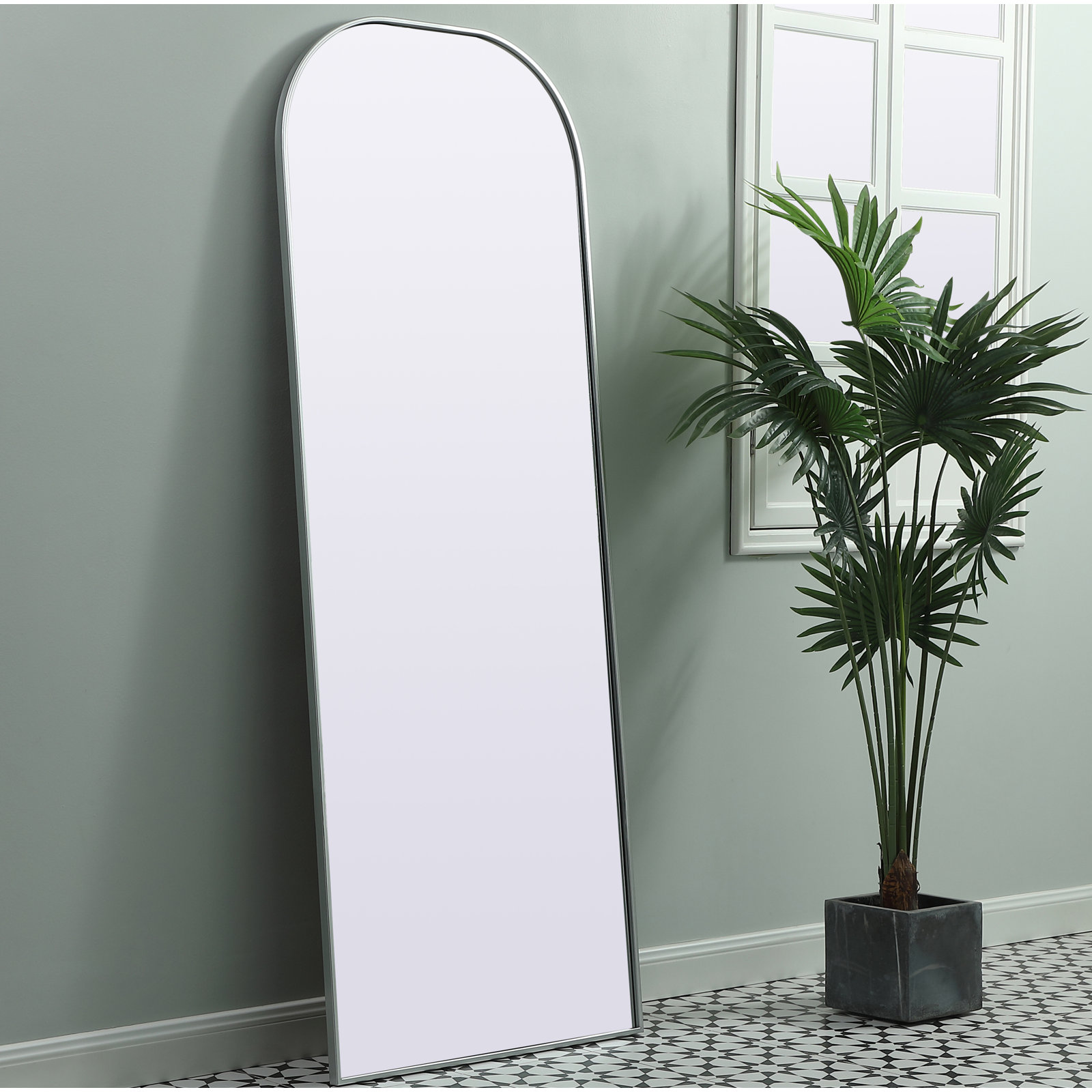 Sabine Metal Wide Arch Wall Mirror, 74" x 28", Silver