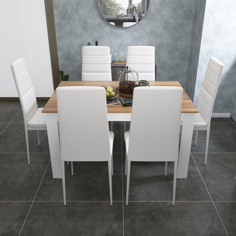 Elfredia 6 Person 73Cm Height Wood Dining Set, White, Brown Wood