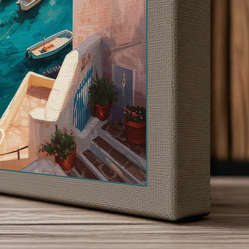 Mediterranean Clifftop Village Coastal - Wrapped Canvas, 30x20 - 76.2 x 50.8 cm, Taupe Border