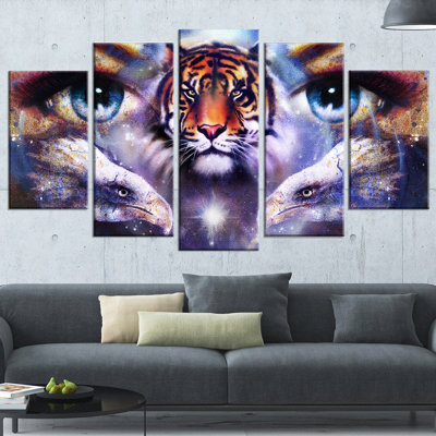 «Tiger with Woman Eyes», ensemble de 5 impressions sur toiles tendues