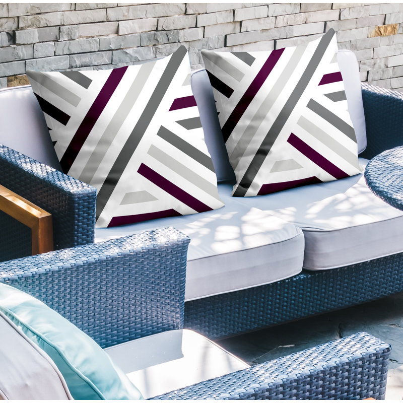  Coussin décoratif intérieur / extérieur à rayures, L 15 po x H 15 po, Mauve