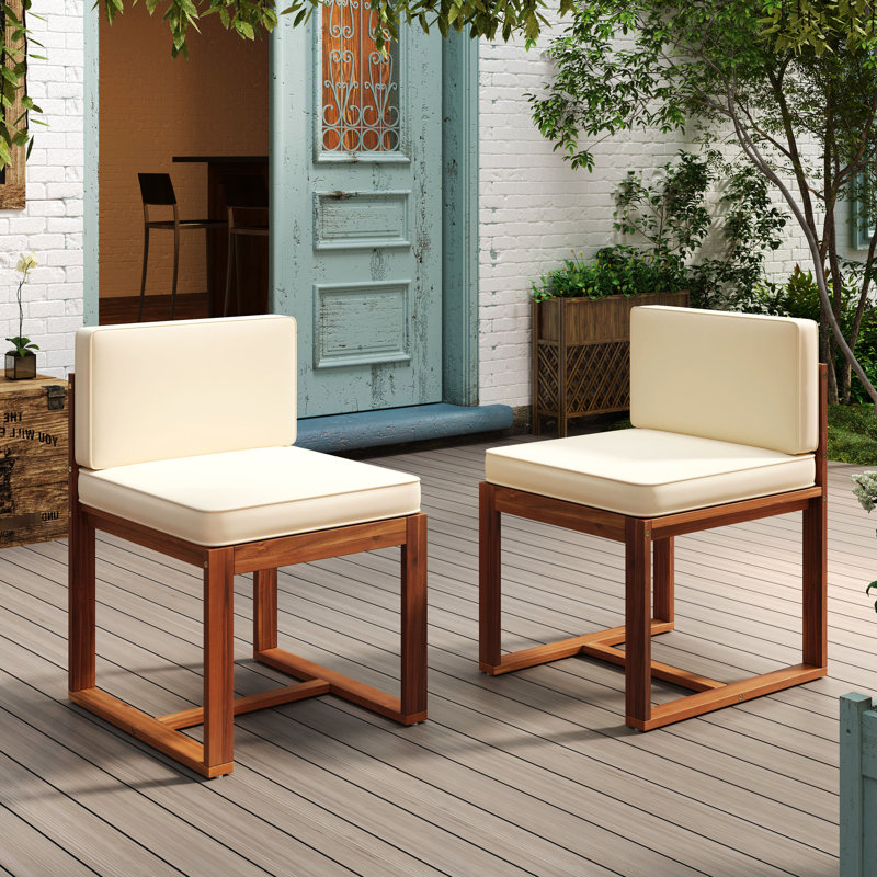 2 chaises de patio 2 pièces - L'artisanat du bois, coussin beige, crée un environnement accueillant et confortable de 2 pièces en bois, de couleur élégante