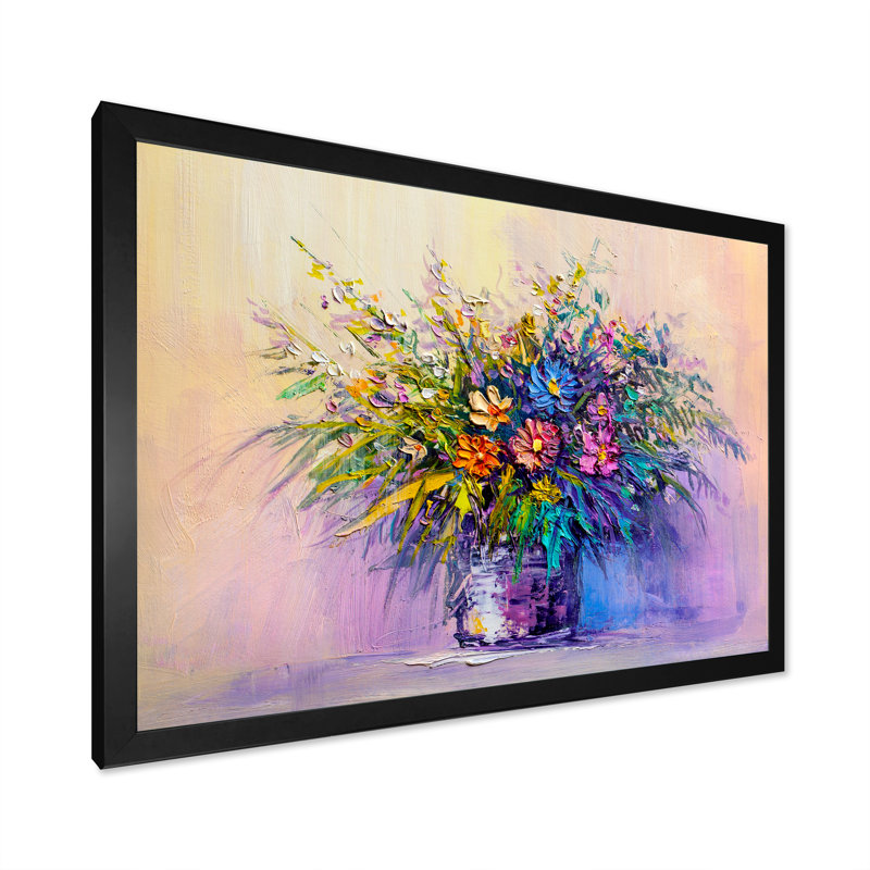 Nature morte pleine été Bouquet d'été III - reproduction de cadre flottant sur toile, H 16 po x l 32 po x P 1 po, Cadre noir