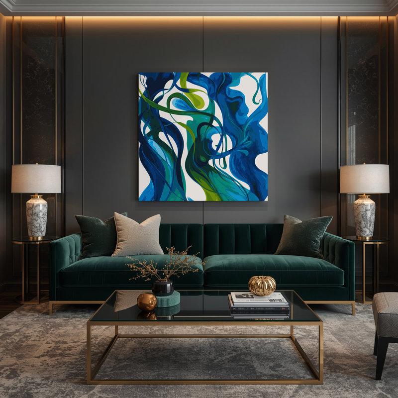 Abstrait art figuratif bleu sur toile 71, H 12 po x l 12 po
