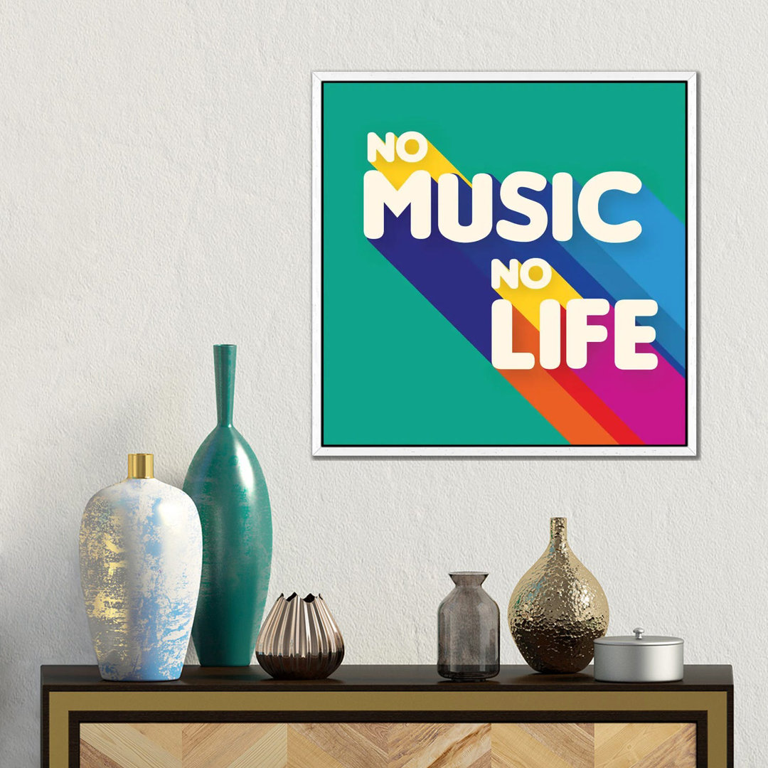 No Music No Life Rainbow Typography von Show Me Mars - Gallery-Wrapped Canvas Giclée on Canvas