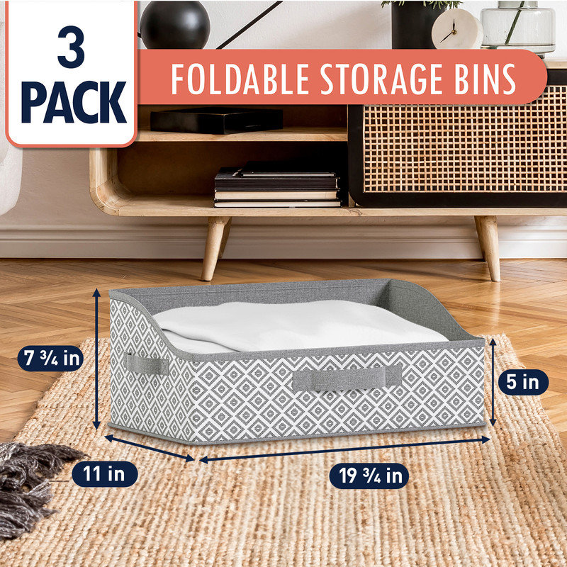 Ebern Designs 3 Pack Collapsible Trapezoid Storage Bins Bin, Diamond Grey