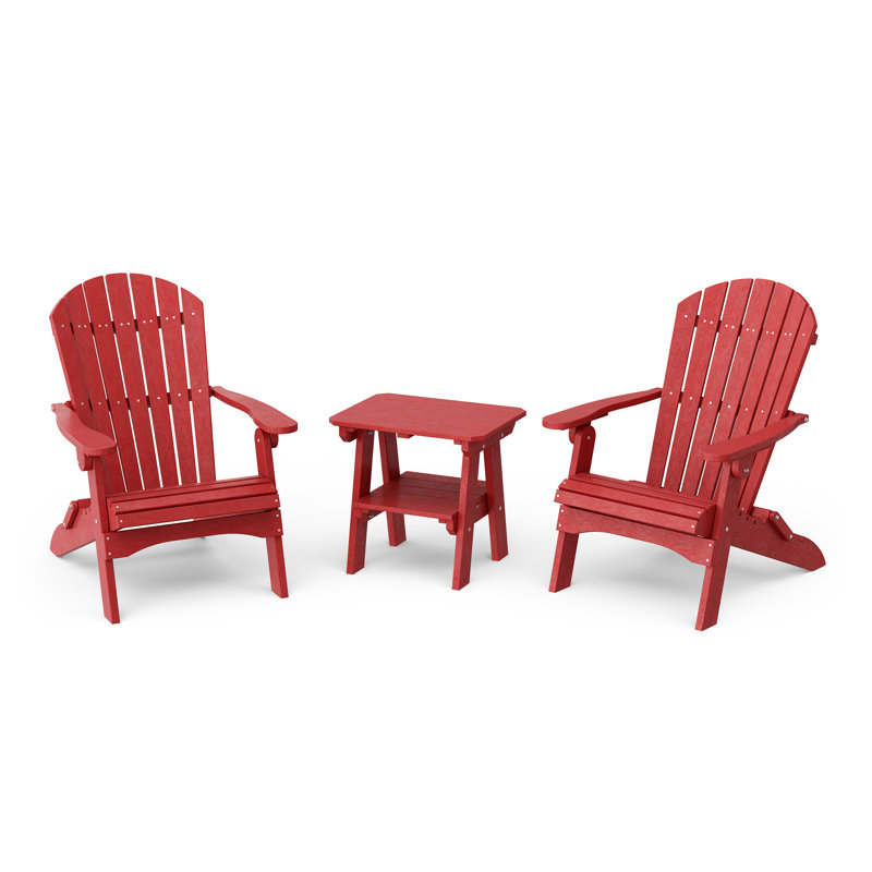 Heritage 3-Piece Folding Adirondack Set with Side Table, Cardinal Red
