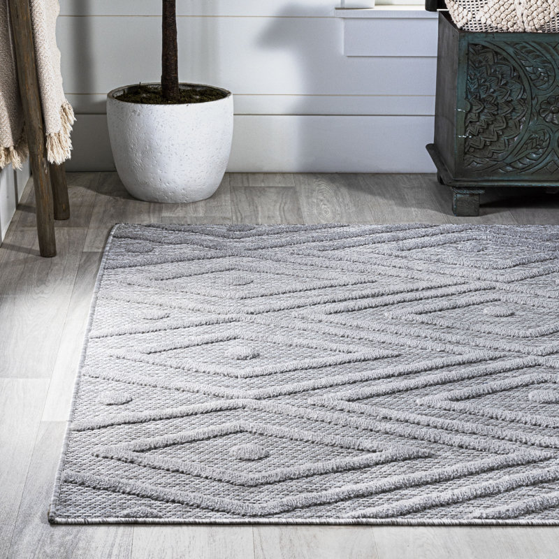 Tapis intérieur / extérieur gris clair Fierros, Rectangle 3 pi 11 po x 6 pi