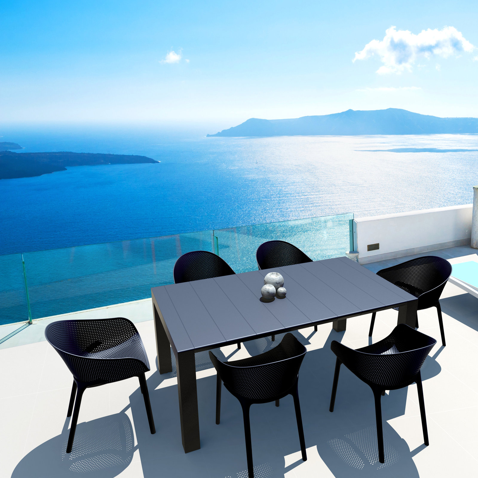 Spector 102" Extendable Patio Dining Table, Black, 39" W x 70" L x 29.5" H