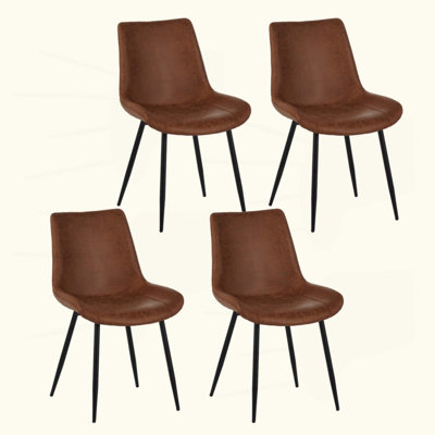 Ensemble de 4 chaises de salle à manger modernes, siège rembourré en similicuir et pieds robustes en métal (4 chaises)