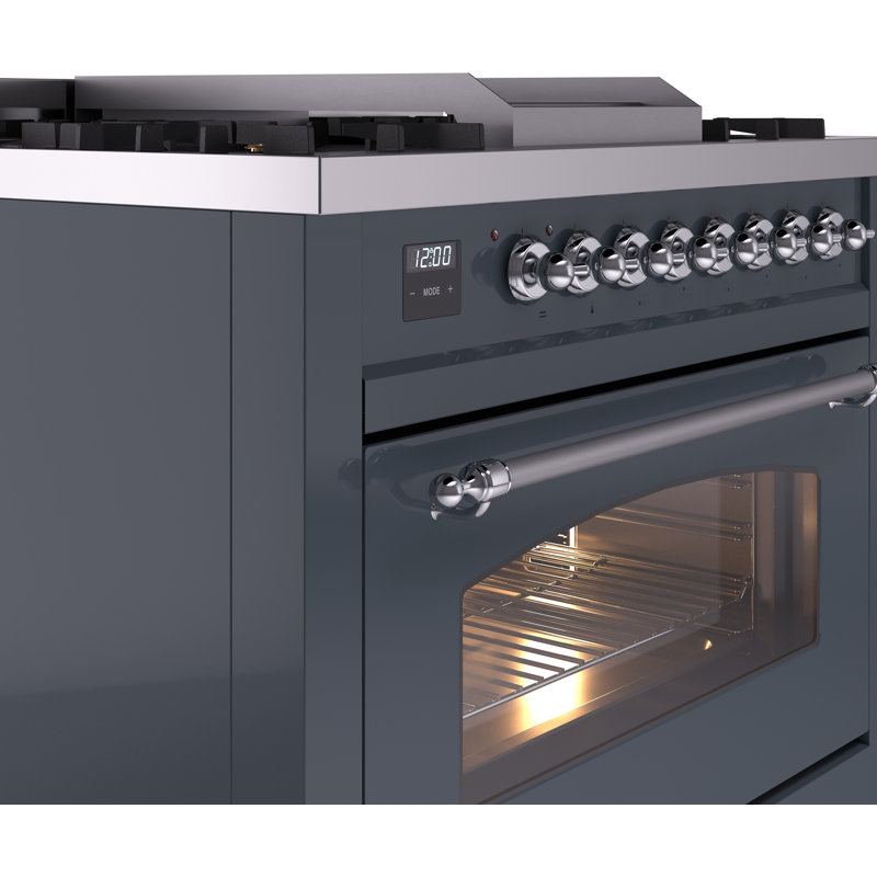 ILVE Nostalgie II 36 Dual Fuel Range, knobs, Blue Gray/Chrome, Liquid Propane