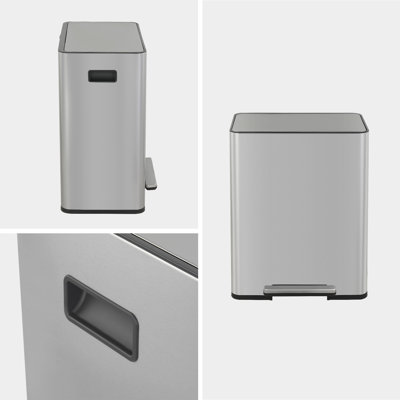 Poubelle à pédale rectangulaire innovante en acier inoxydable avec deux compartiments de 30 litres et 30 litres pour la cuisine Innovaze