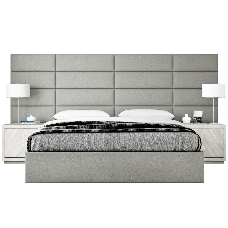 Sapan Upholstered Bed, Vintage Leather Light Gray, Full