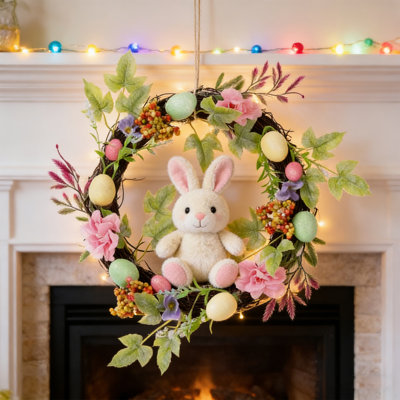 Easter Wreaths for Front Door, Artificial Easter Colorful Egg Wreath Decorations, for Spring Summer Home Wedding Holiday Party Decor