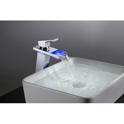 Sumerain Contemporary LED Waterfall Bathroom Sink Faucet, Single Handle Single Hole Vessel Faucet with Color-Changing Temperature-Sensing Light, Chrome