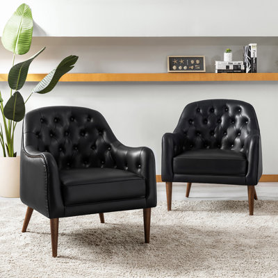 Meiyi 28.5" Wide Genuine Leather Barrel Chair Set of 2
