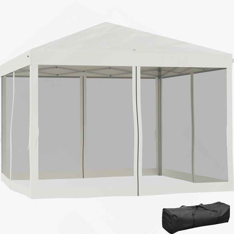 Tente à auvent escamotable avec filet Outsunny, Blanc