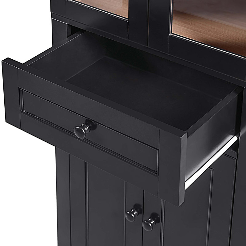 Armoire de rangement pour salle de bain avec portes en verre trempé, tablettes réglables et tiroir, Noir
