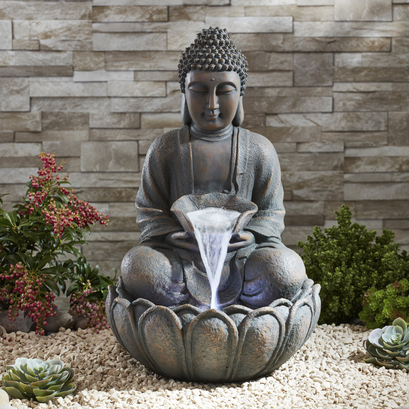 Stetler Weather Resistant Buddha Fountain with Light
