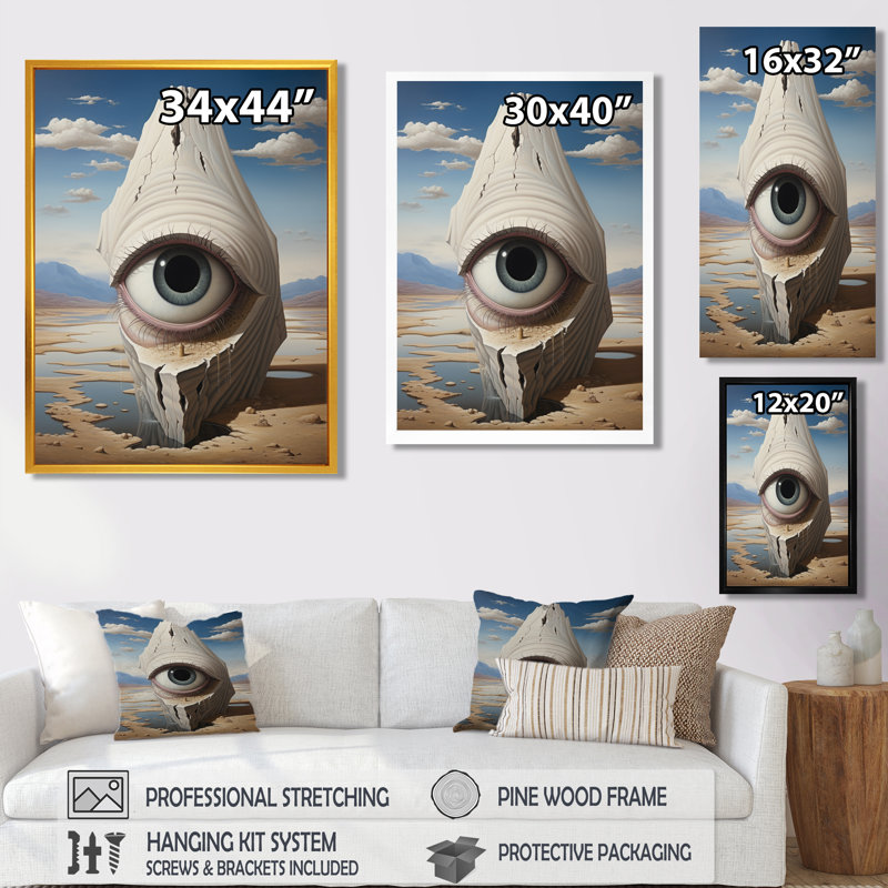 Reproduction d'art mural œil de surréalisme bleu, H 20 po x l 12 po x P 1 po, Toile avec cadre flottant noir
