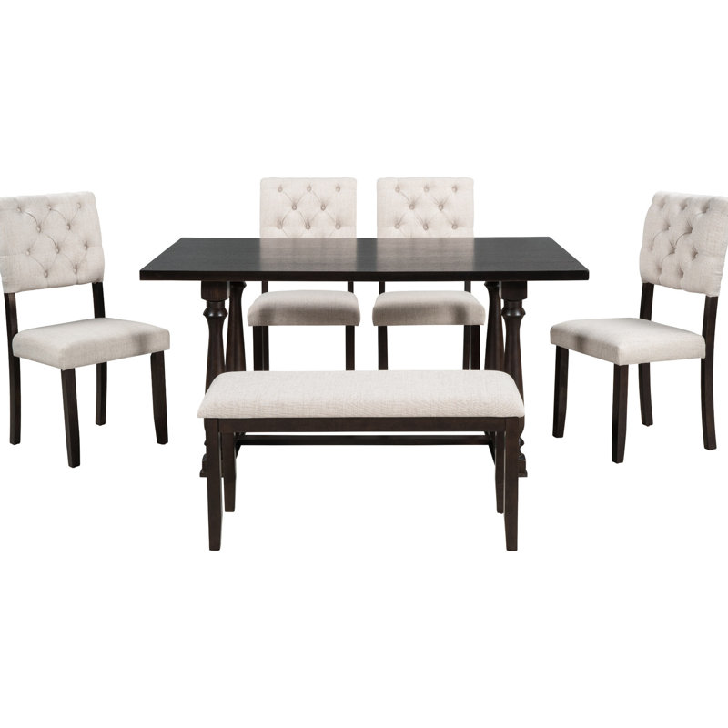 Ensemble de 6 tables de salle à manger et chaises de style rétro. Couleur. Plateau de table épais. Pieds pour une utilisation à long terme. Sièges rembourrés de mousse. Idéal en famille. Peut supporter 220 lb. Les chaises manipulent 250 lb Simple