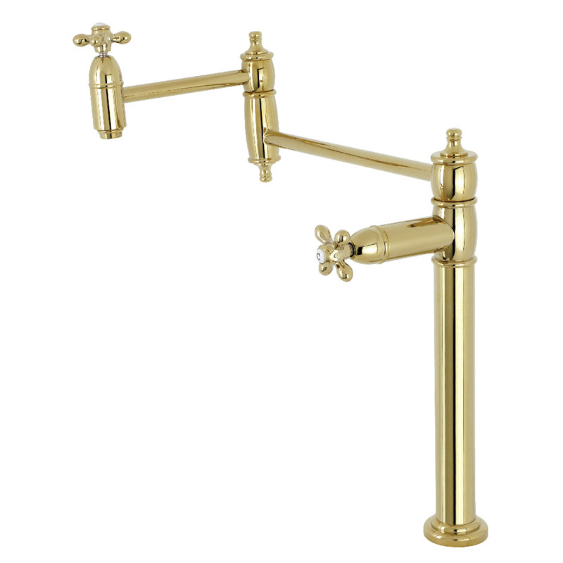 Kingston Brass Restoration Two-Handle 1-Hole Deck Mount Pot Filler Faucet, Polished Brass