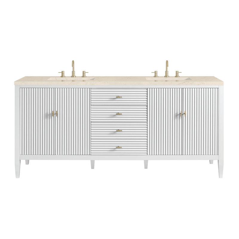 Myrrin 72'' W Double Vanity, Bright White, Carrara White, 8" Widespread