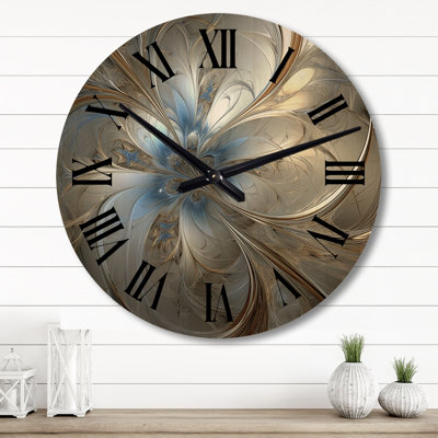 Tender Light Blue Floral Whirling Spiral - Abstract Spirals Oversized Wood Wall Clock