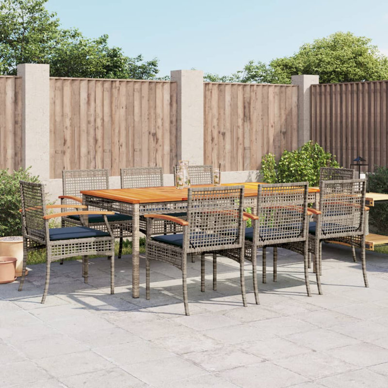 Ensemble repas 5 pièces avec coussins en rotin Bayou Breeze, Bleu / gris, 8, H 29,5 po x l 35,4 po x L 70,9 po