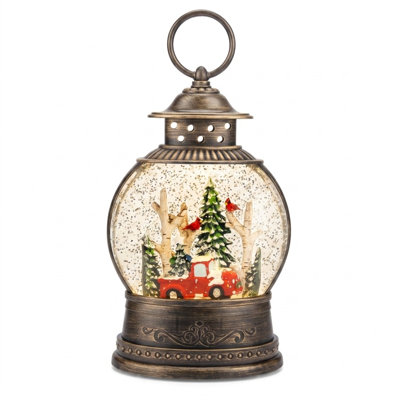 Musical Light-Up Red Truck Christmas Snow Globe with Timer