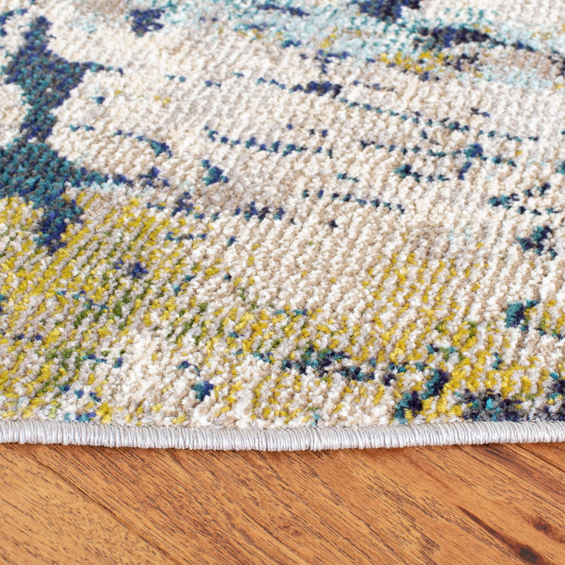 Tapis abstrait crème / bleu Felty, Rectangle 8 pi x 10 pi
