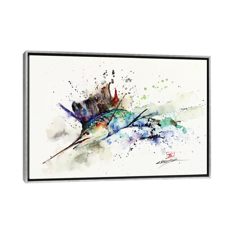 " Sailfish " by Dean Crouser, 18" H x 26" W x 1.5" D, Silver Framed Canvas, No Mat