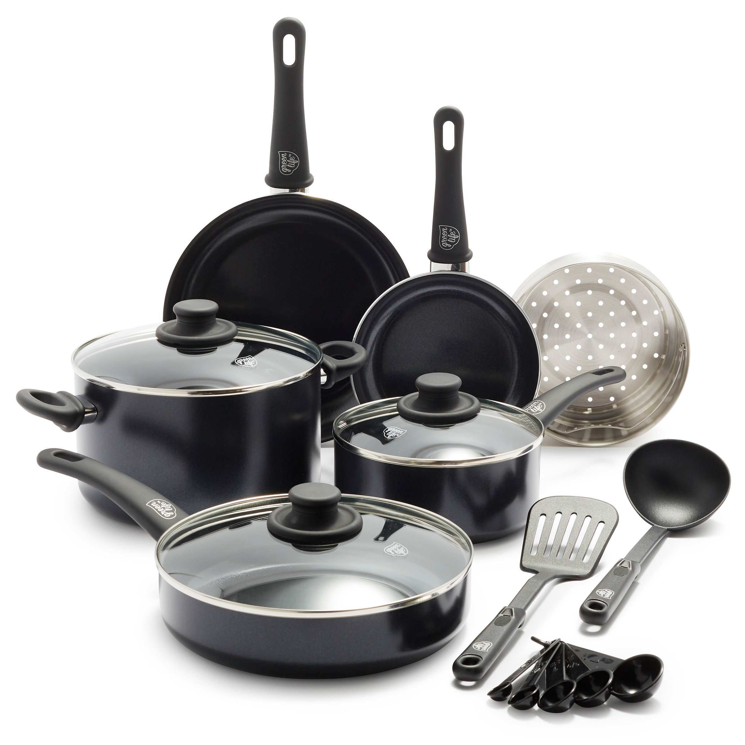 GreenLife Healthy Ceramic Non-Stick 14-Piece Soft Grip Cookware