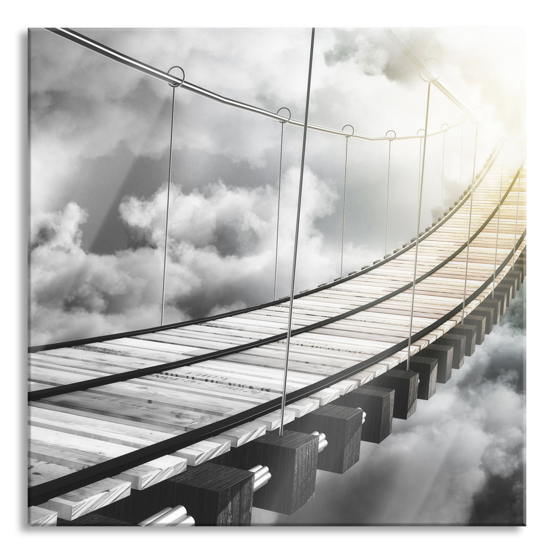 Glasbild Hölzerne Brücke in den Wolken