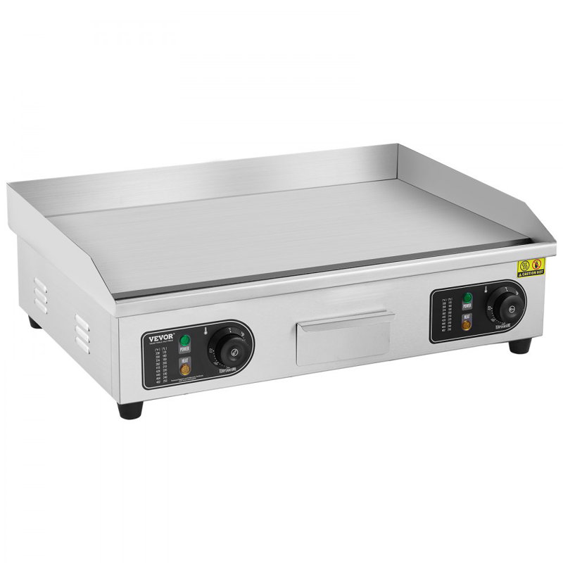Commercial Electric Griddle, 2800W Countertop Half-Flat Top Grill, 122?-572? Adjustable Temp, Stainless Steel Griddle Grill with 2 Shovels and 2 Brushes for Home or Restaurant