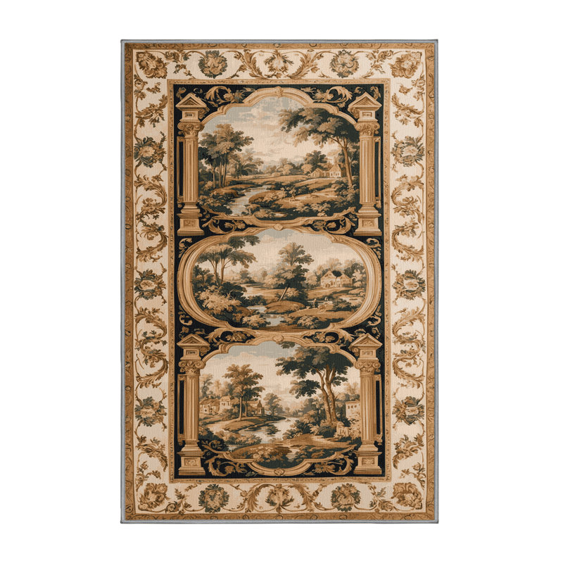 Tapis brun français lavable à la machine, Rectangle 7 pi x 9 pi