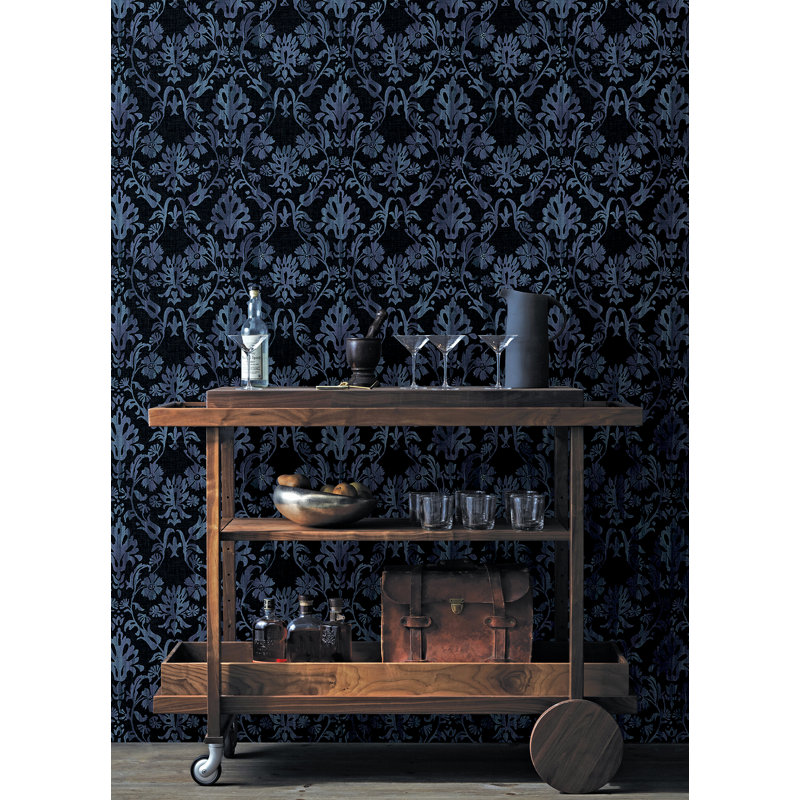 Papier peint auto-adhésif Blooming Damask, Noir