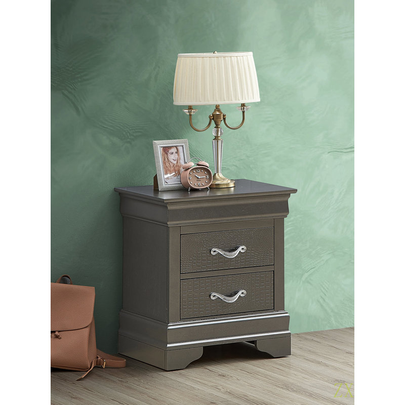 Élégante table de chevet métallique avec tiroirs, Noir