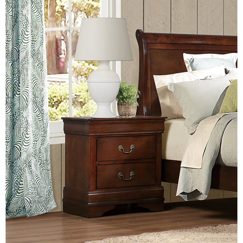 Table de chevet en cerisier brun - 2 tiroirs, chambre à coucher
