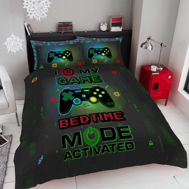 Gamer Themed Bedding Duvet Cover Set with Matching Pillowcases, Soft Polycotton Comfortable Bedding Set, Single Double King