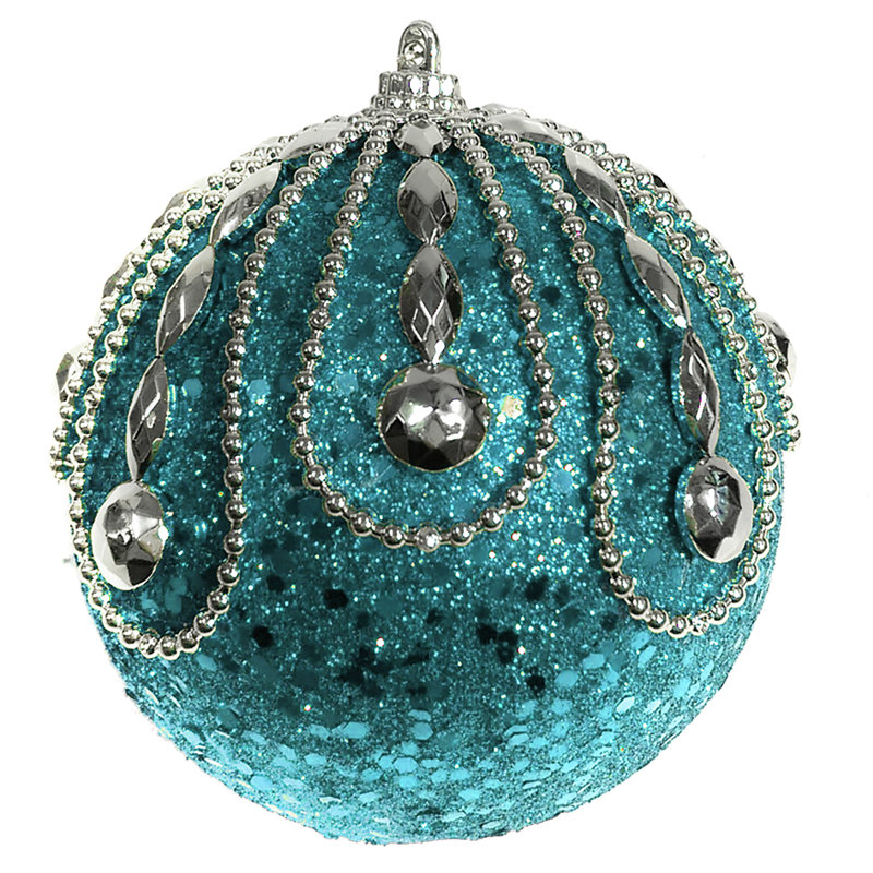 Ornement boule en mousse, Bleu / Argent