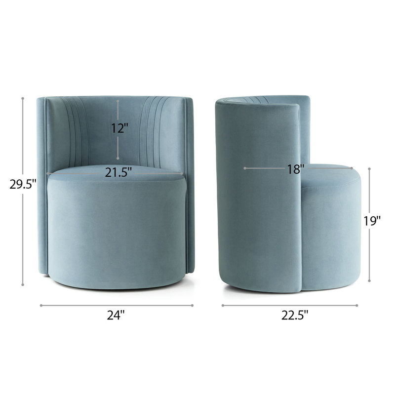 Velvet Upholstered Barrel Accent Chairs with Casters, Light Blue
