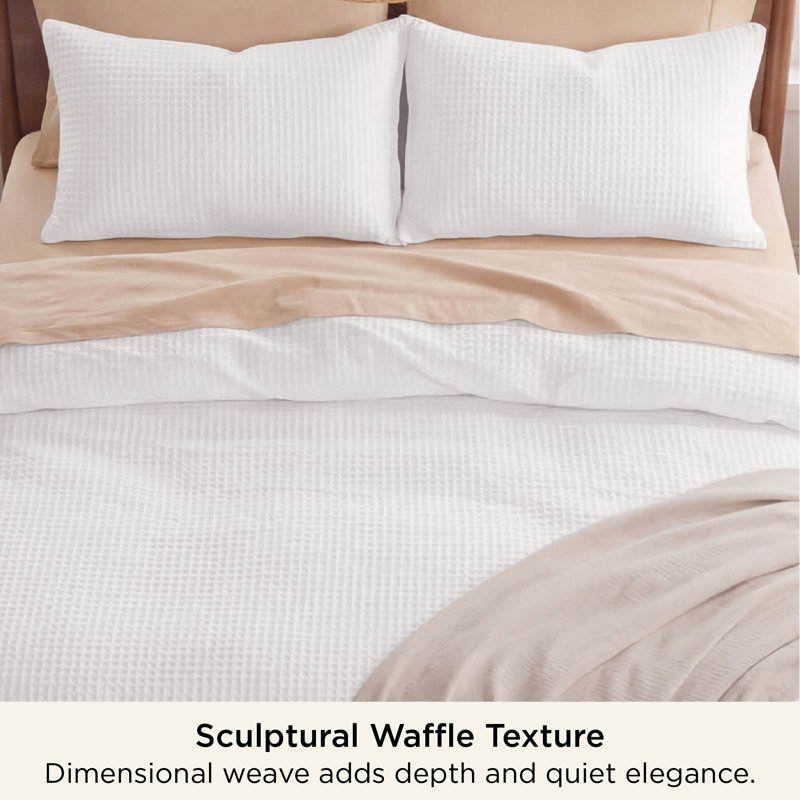 Essential Collection 100% Cotton Waffle Weave Duvet Cover Set, Bright White, California King Duvet Cover + 2 King Shams