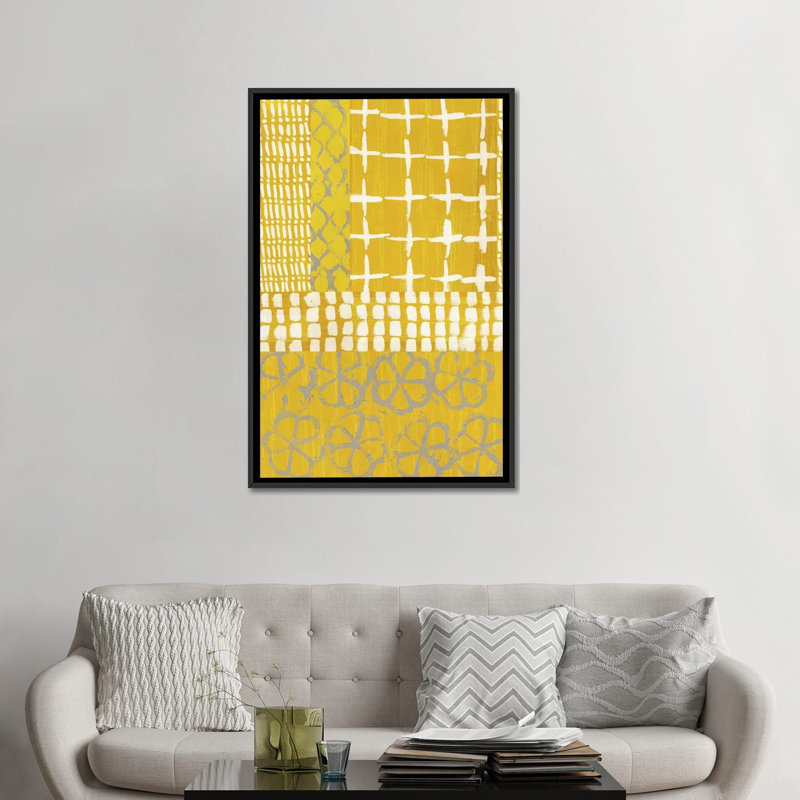 «Golden Blockprint I», impression sur toile, H 26 po x l 18 po x P 1,5 po, Toile avec cadre noir, Pas de tapis