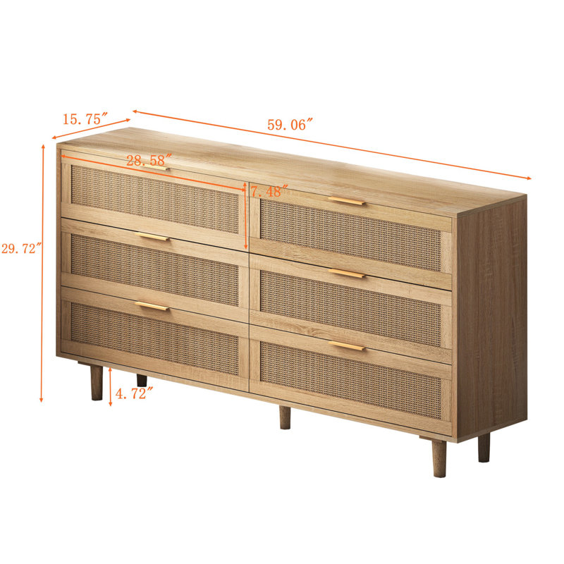 Cheriah 59.11'' W 6 - Drawer Dresser, Natural