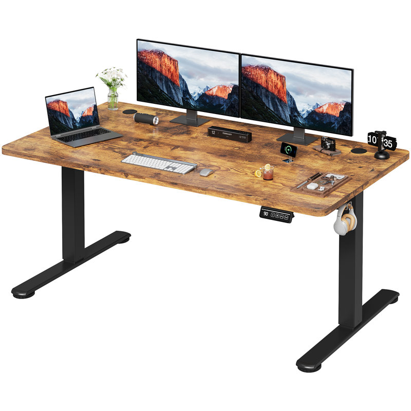 Mallus 120CM x 60CM Electric Height Adjustable Standing Desk, Brown/Black, 120cm. W x 60cm. D